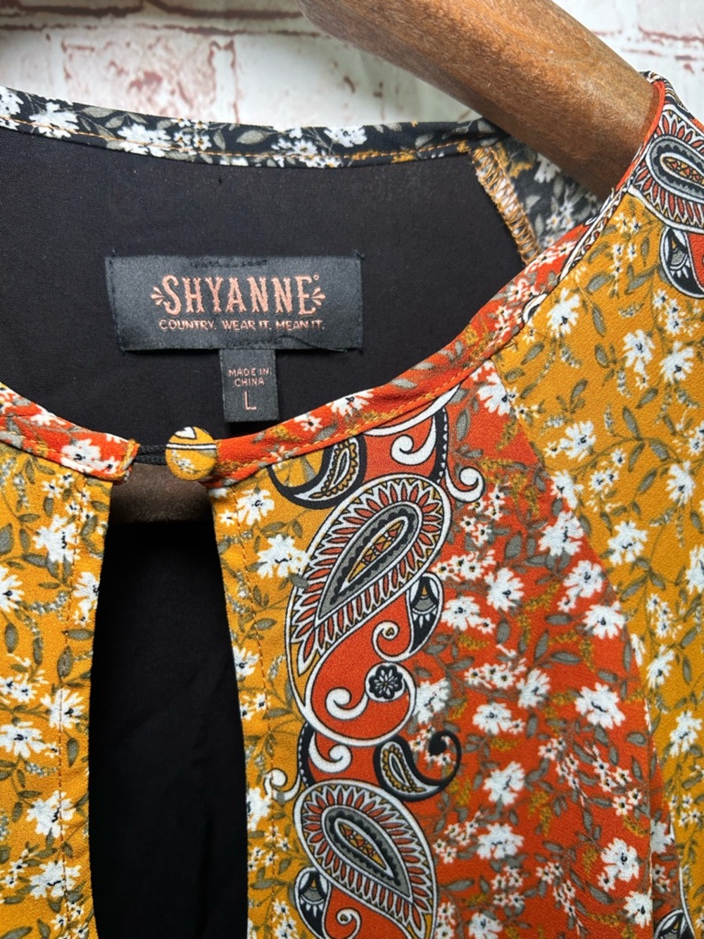 Shyanne Paisley Ruffle Patchwork Boho Mini Dress - Rust Mustard Black Size Large - Picture 3 of 5